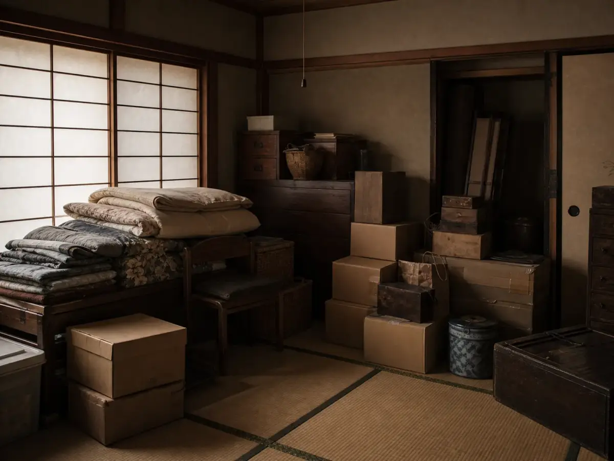 荷物が積まれた和室・作業前（イメージ）